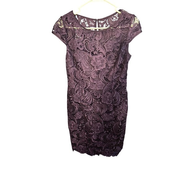 Adrianna Papell Purple Floral Lace Sheath Dress Size 8 - Picture 1 of 4